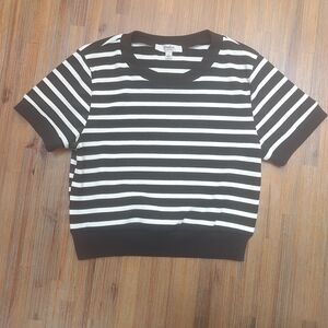 Atelier by Kirious Womens Waffle Knit Crop Top: Size L, Black & Ivory